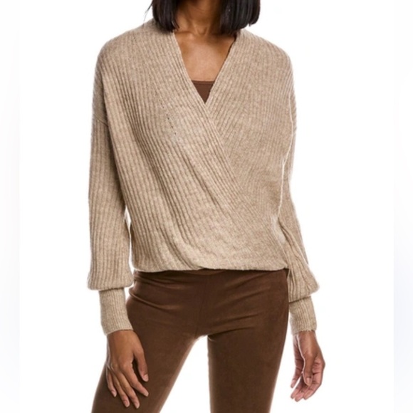 NWT Max Studio Wrap Sweater Ribbed Soft Acrylic Blend Cream Sz Small - Picture 1 of 8